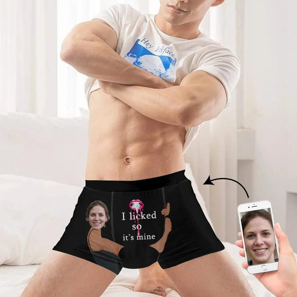 Custom Boxer Briefs for Men I Licked Personalized Men's Boxer Underwear with Wife's Face for Funny Valentine's Day Gift