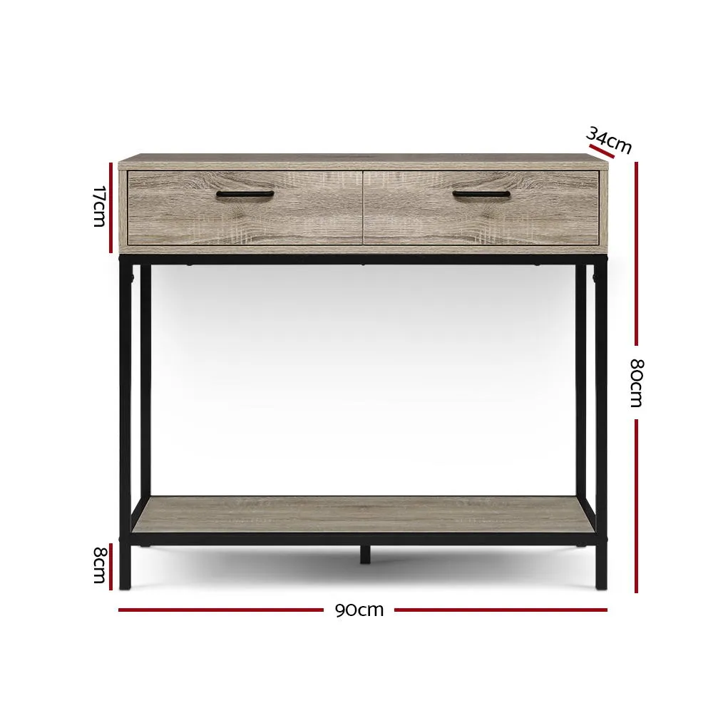 Hallway Console Table Hall Side Entry Display Desk Drawer Storage Oak Colour