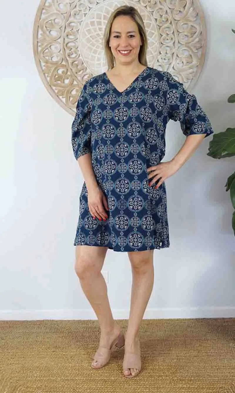 Rayon Tunic 3/4 Sleeve Katmandu Navy