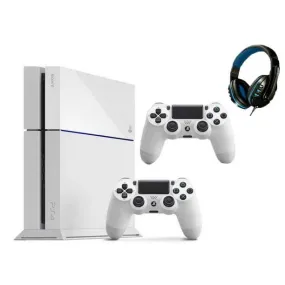 Sony PlayStation 4 500GB Gaming Console White 2 Controller Included BOLT AXTION Bundle Refurbished