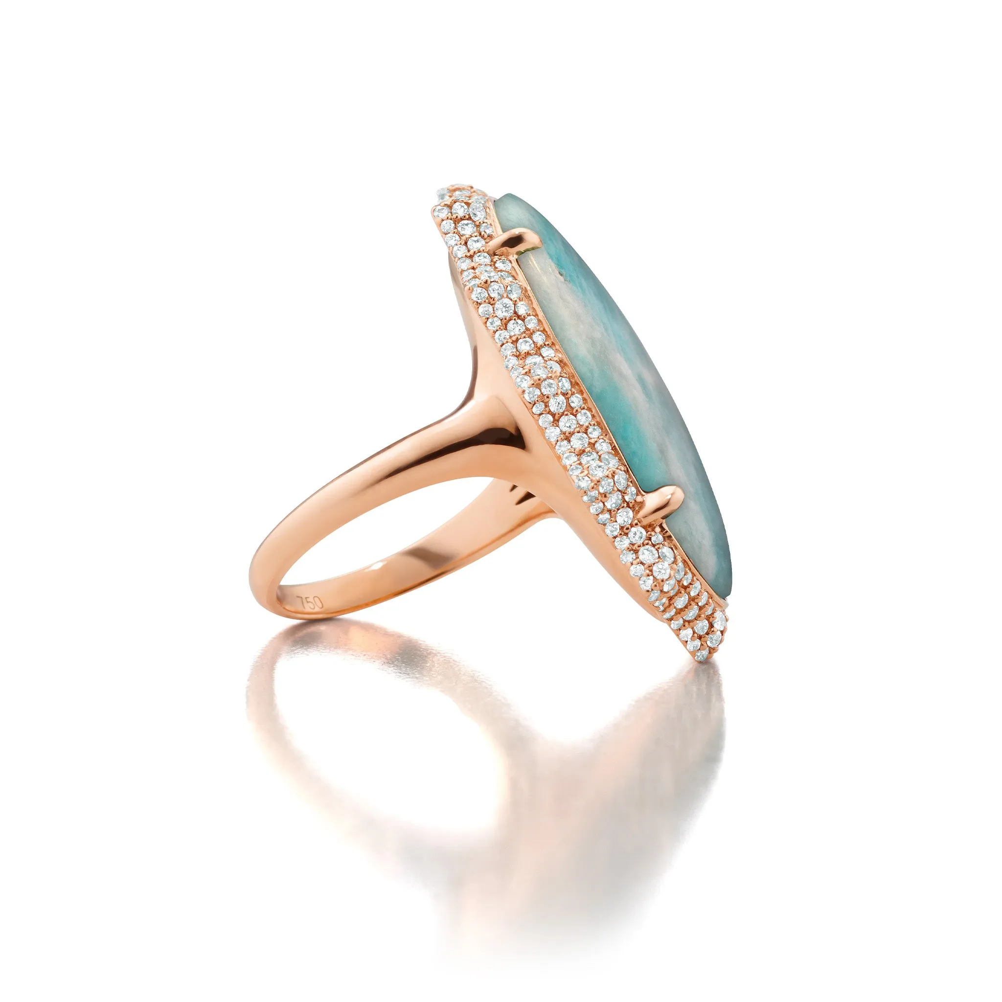 Special Edition "Happiness" Sun ring with Amazonite & Pave Diamond Accents